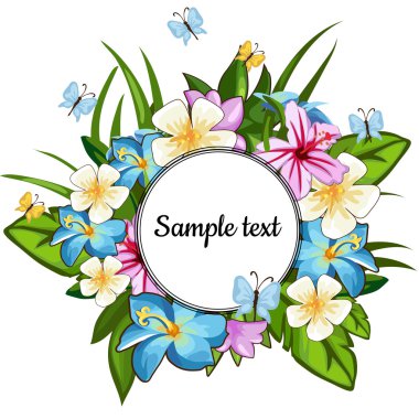 Yuvarlak siyah çerçeve mavi zambak ile dekore edilmiştir.