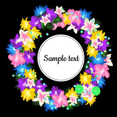 Çiçek çelenk ile yuvarlak çerçeve