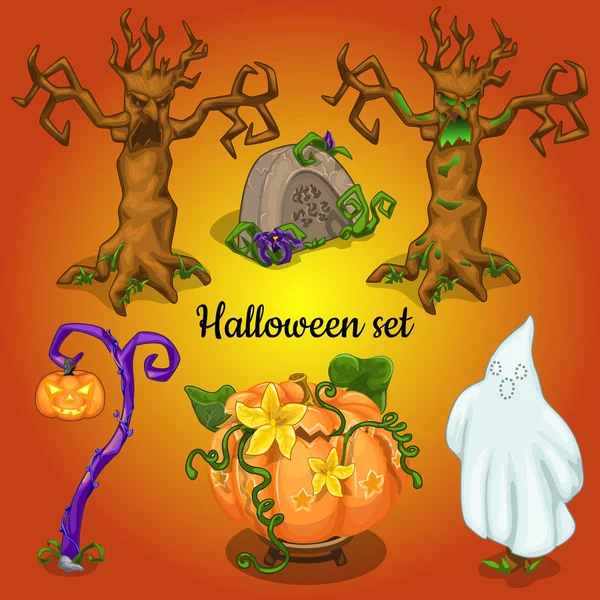 Conjunto de objetos y símbolos del Halloween — Vector de stock