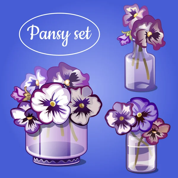 Flores de pansy en un jarrón claro — Vector de stock