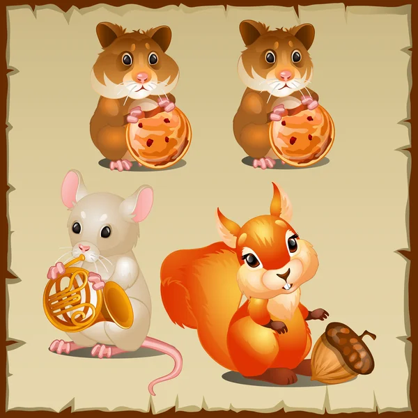 Conjunto de esquilo com hamsters e rato — Vetor de Stock