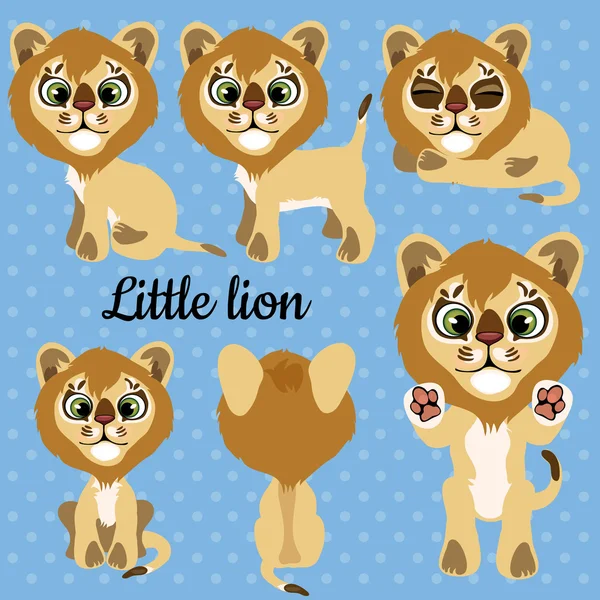 Ensemble d'émotions un petit lion sur un fond bleu — Image vectorielle