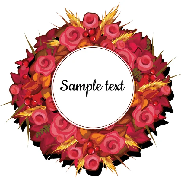 Kulatý rám s květy růží s textem — Stockový vektor