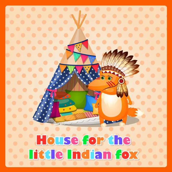 Maison tente pour le petit renard indien drôle — Image vectorielle