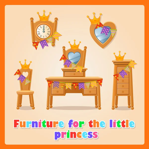 Nábytek pro malou princeznu a její rodina — Stockový vektor