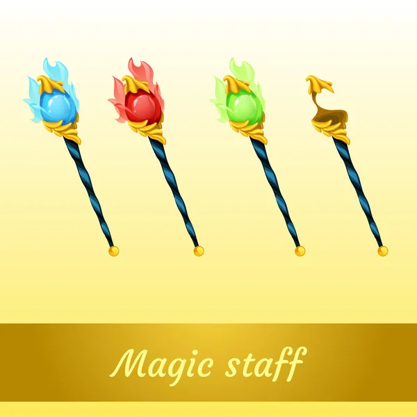 Ensemble d'outils magiques magicien, quatre sceptres — Image vectorielle