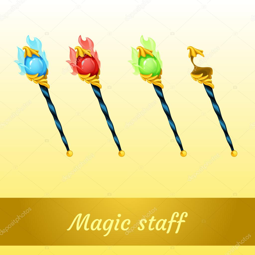 Set of magic tools magician, four scepters