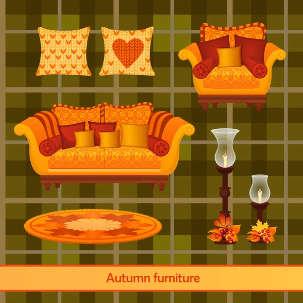 大套在秋天风格家具 — 图库矢量图片