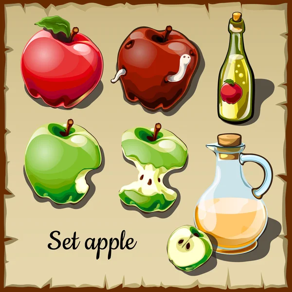 Conjunto de manzanas rojas y verdes, y bebidas de ellas — Archivo Imágenes Vectoriales