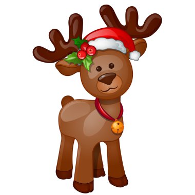 Oyuncak izole Ren geyiği Noel şapka ile