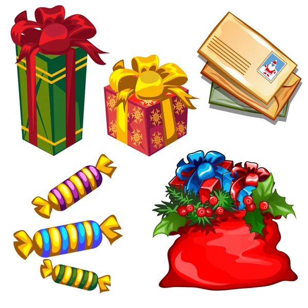 Christmas a set of gifts and letters to Santa — Stock Vector