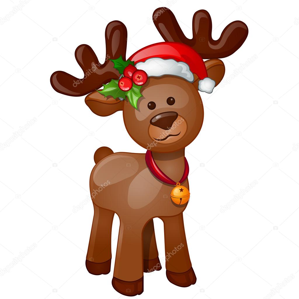 Toy isolated reindeer with Christmas hat