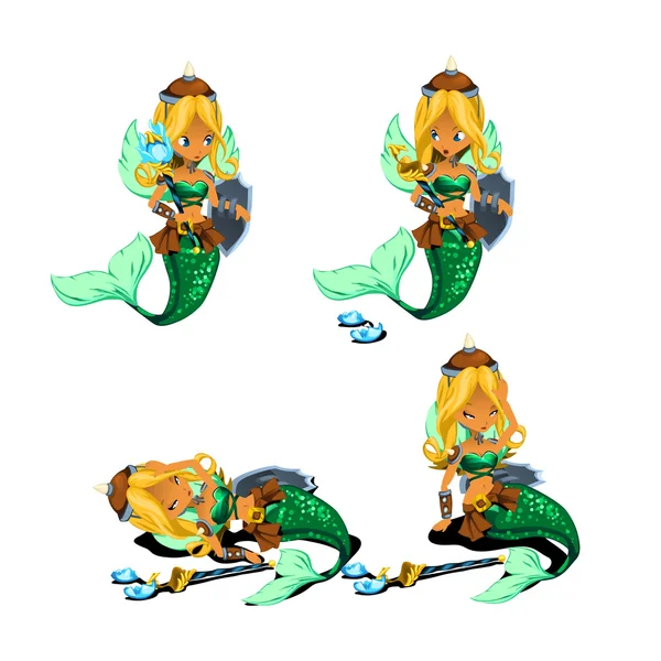 Set di fiabe icona con arma, personaggio di animazione — Vettoriale Stock