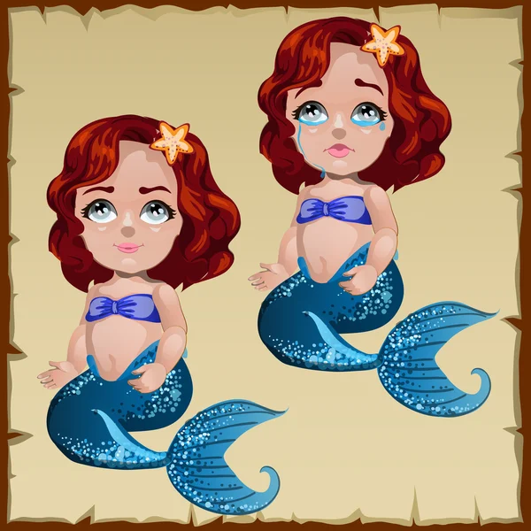 Mermaid girl with two different emotions — Stock Vector