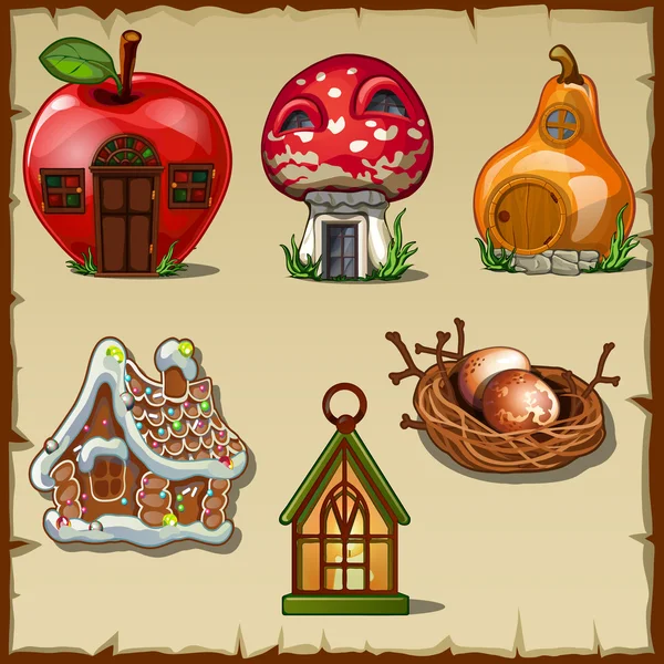 Variety gingerbread houses from a fairy tale — Stock Vector