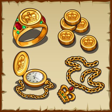 Symbols of wealth and power, gold and treasures clipart