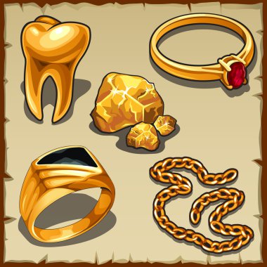 Royal treasure of gold, jewelry and tooth clipart