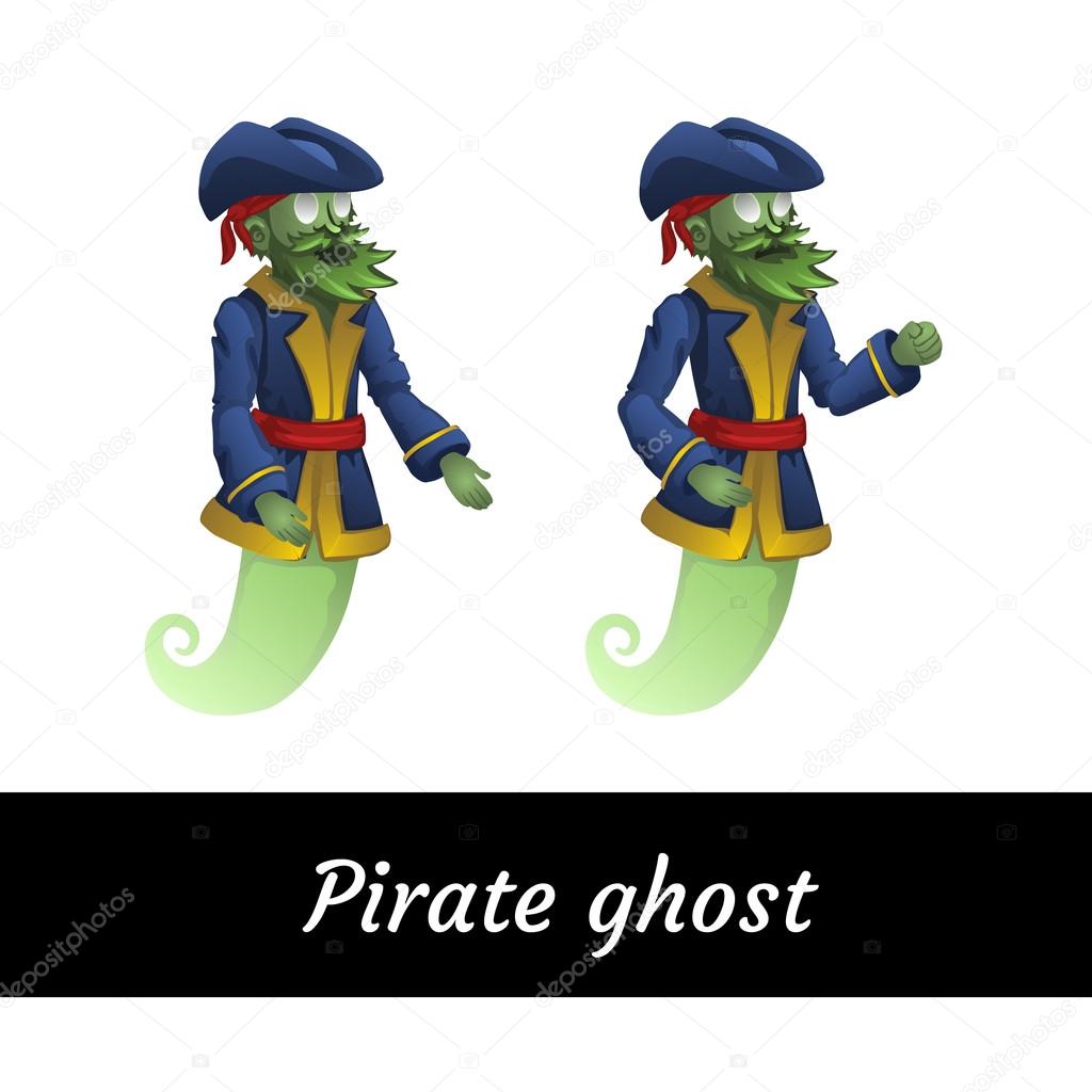 Two classic green pirate ghosts in a suit, vector character