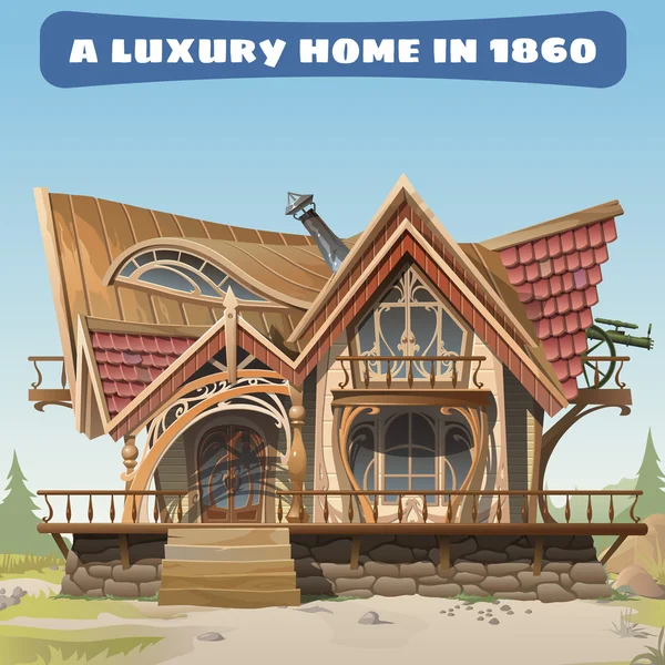 Luxurious antique house of the 18th century in the Wild West — Stock Vector