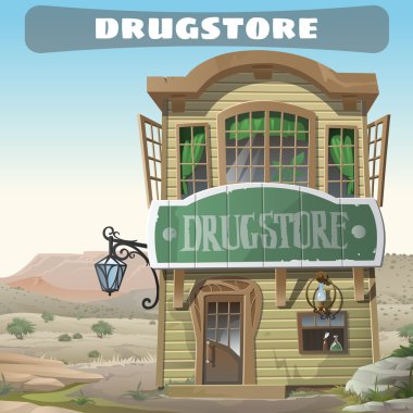 Old two-story pharmacy in the wild West clipart