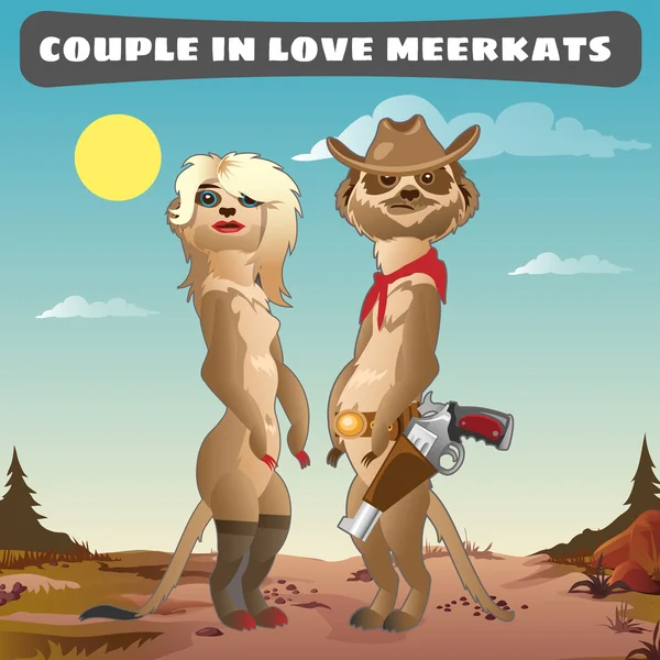 Meerkats, 카우보이 그의 금발 여자 친구 — 스톡 벡터