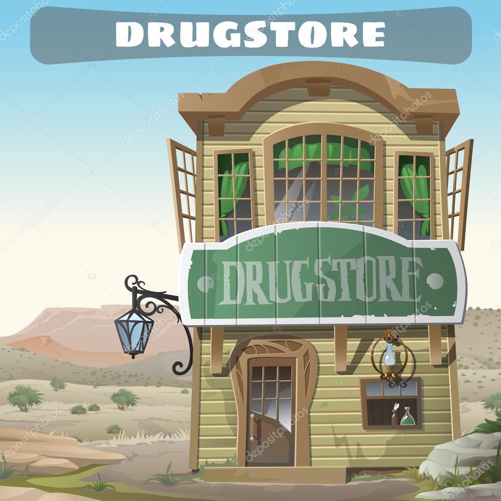 Old two-story pharmacy in the wild West