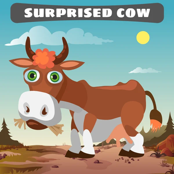 Překvapený kráva v pustině, postava ze seriálu divoký západ — Stockový vektor