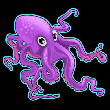 Purpil tek ahtapot portre siyah bir zemin üzerine