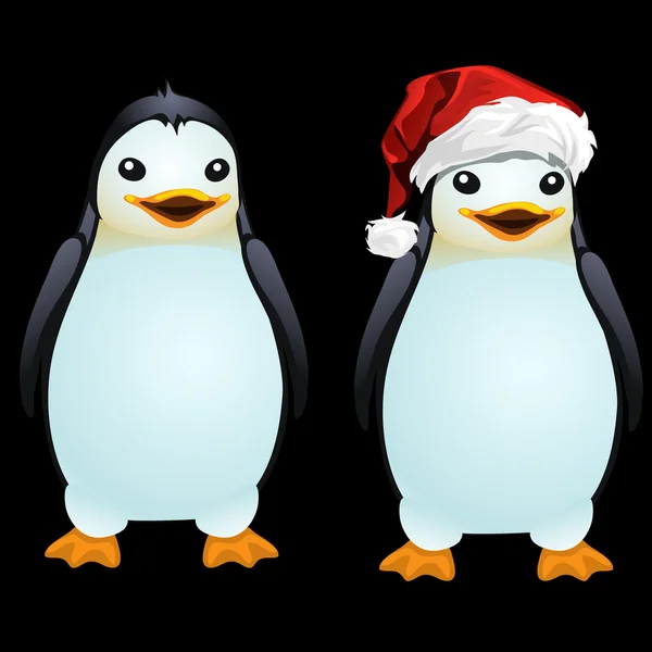 Dvě zábavné tučňák v Santa hat a bez něj — Stockový vektor