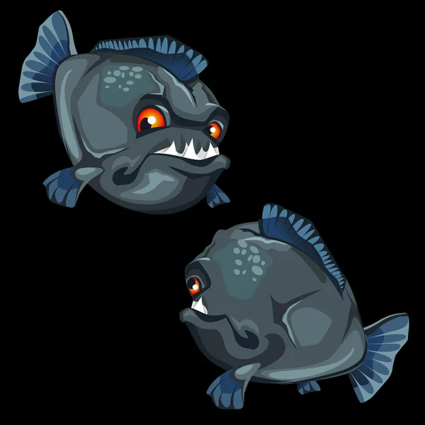 Toothy piranha painted front and back, vector fish — Stock Vector