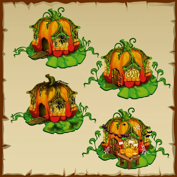 Casas de calabaza donde viven gnomos calabaza — Vector de stock