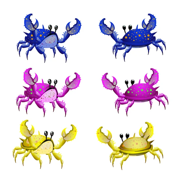 Set of three colorful crab isolated from two sides — Stock Vector