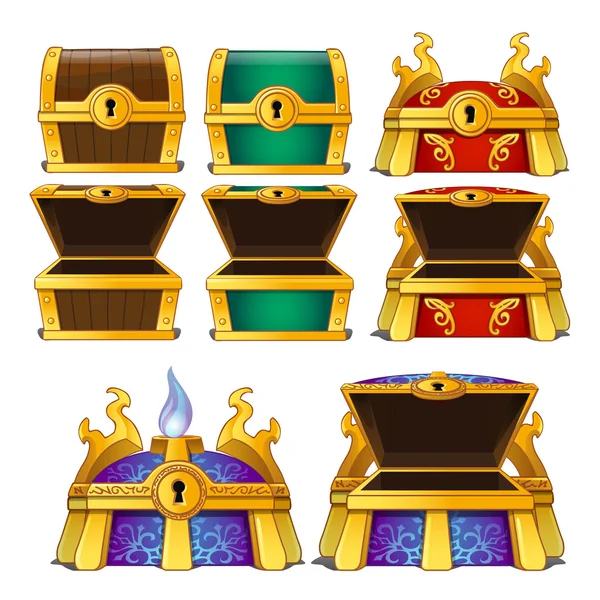 Set van houten kisten van verschillende kleuren — Stockvector