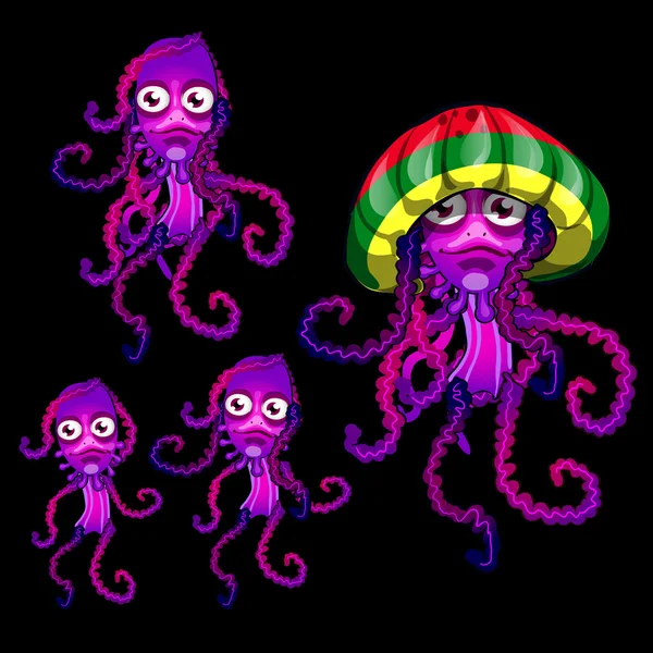 Set de medusas divertidas Rasta, gorra de Rasta boina — Archivo Imágenes Vectoriales