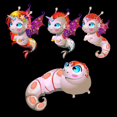 Balık tek boynuzlu at kanatlı, erkek ve kadın karakter