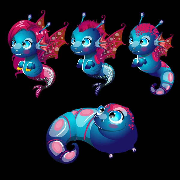 Sevimli karakterler alışılmadık mavi denizatı — Stok Vektör
