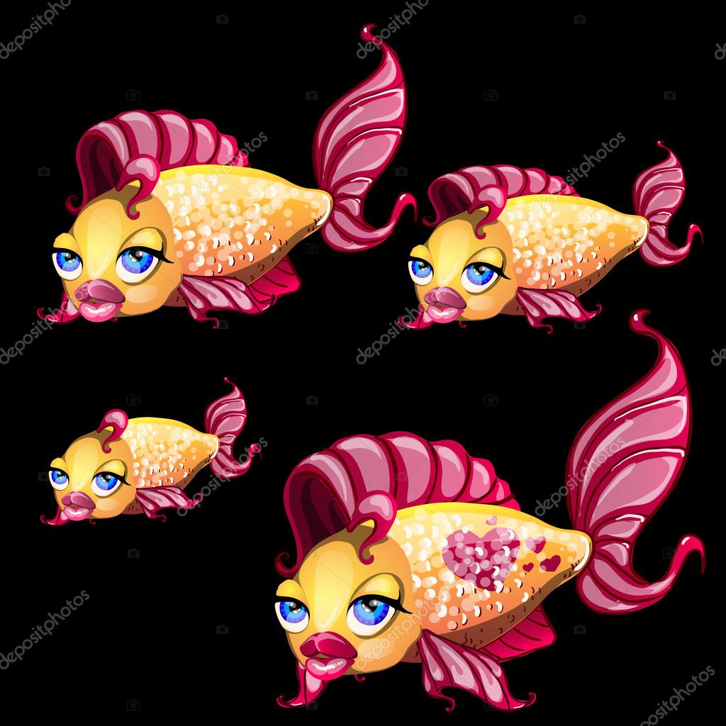 Cute yellow fish with lips-bow and blue eyes Stock Vector by ©Anton_Lunkov  93985146