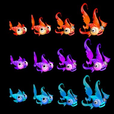 Farklı renk ve yüz ifadesi ile Shoal balıklar