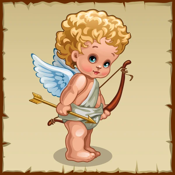 Lindo chico Cupido con lazo sobre un fondo de pergamino — Archivo Imágenes Vectoriales