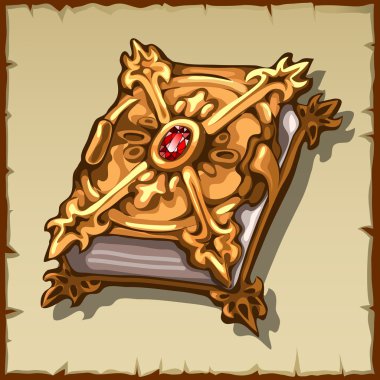 Antik sihirli yakut mücevher altın kapaklı kitap