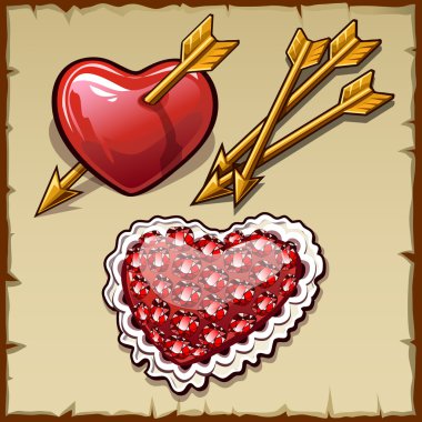 Kalp, ok ve yakut, aşk sembolleri ile takı