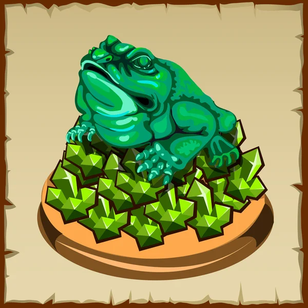 One frog figurine sitting on emerald, FengShui talisman — Stock Vector