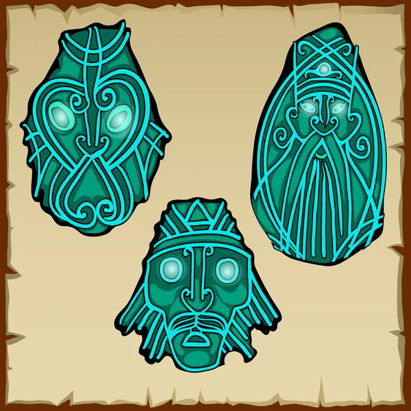 Conjunto de tres figuras talladas en piedra, iconos vectoriales — Vector de stock