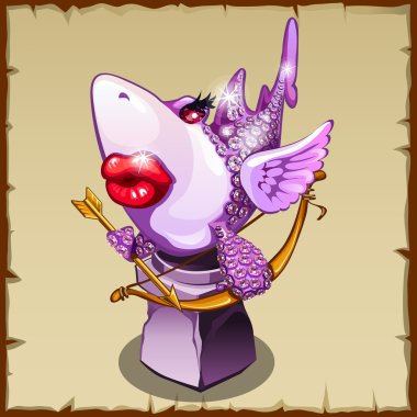 Elmas ve kırmızı dudaklar ile romantik heykel köpekbalığı