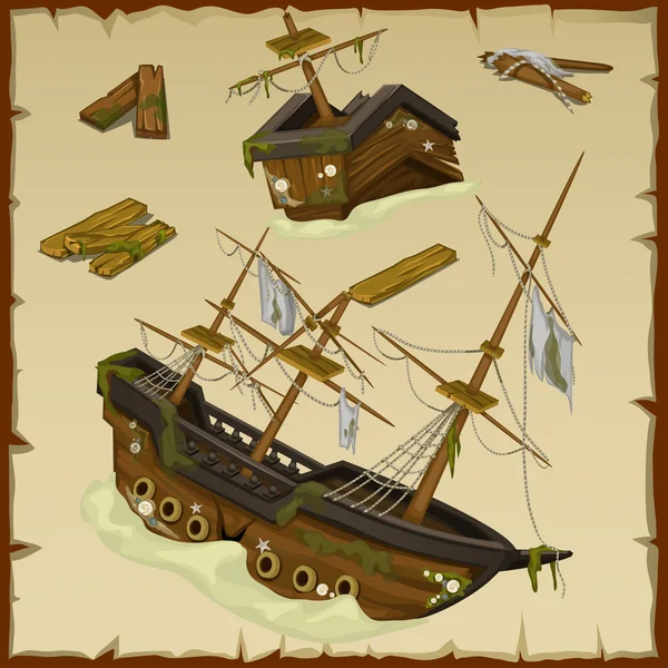 Épave de l'ancien navire et de son épave — Image vectorielle