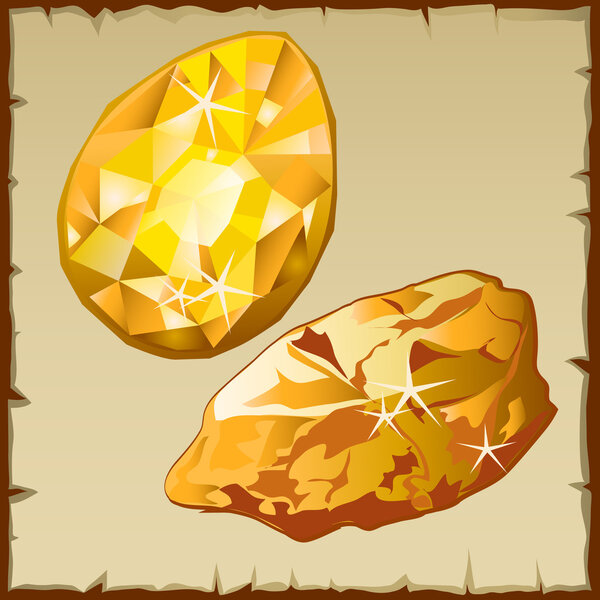 Сырое золото и огранённый драгоценный камень, две иконы
