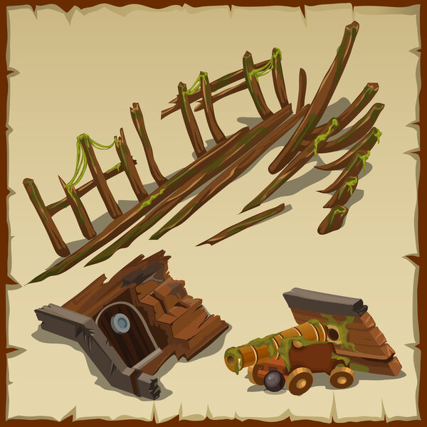 Деревянные обломки старого затонувшего корабля
