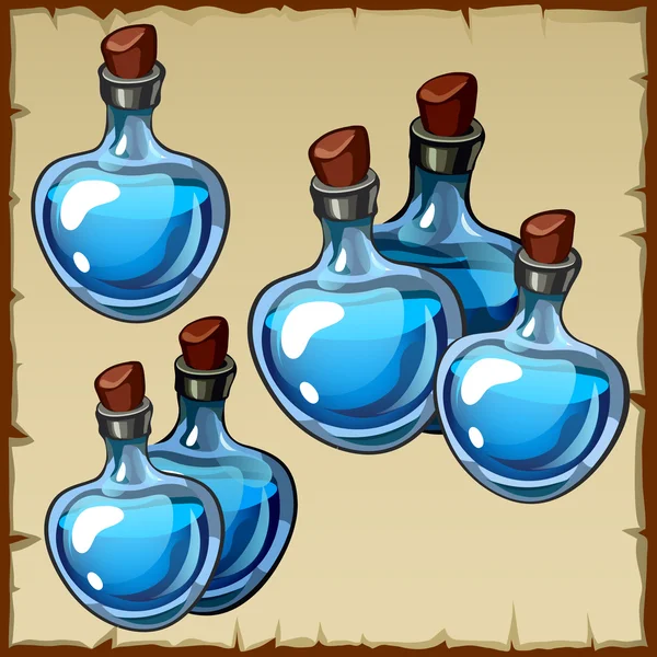 Jeu de flacons avec potion bleue — Image vectorielle