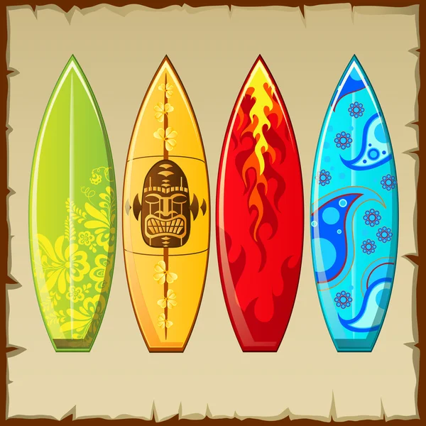 Four surfboards with different pattern — Stock Vector