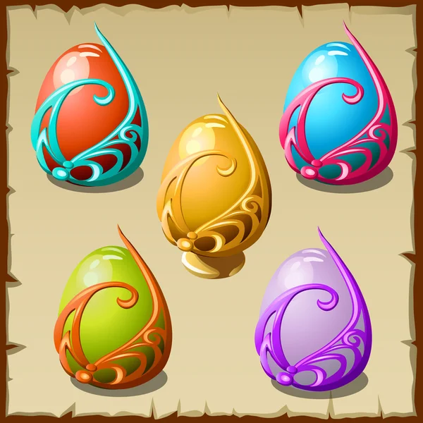 Pěti ikony barevné vajec v rámečku — Stockový vektor